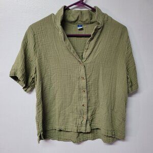 Old Navy Shirt Collared Green Soft Cotton Lightweight Womens XS Button Down